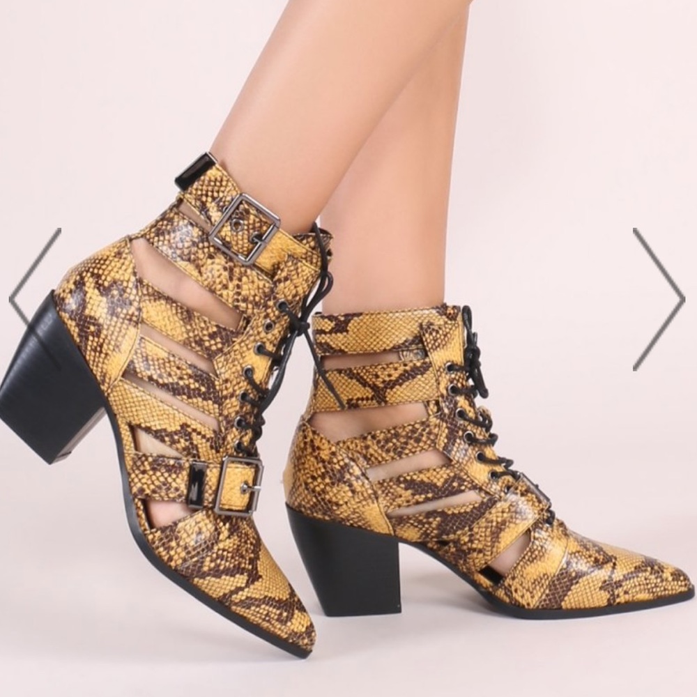 🌟Public Desire🌟 Yellow Snake Skin Booties